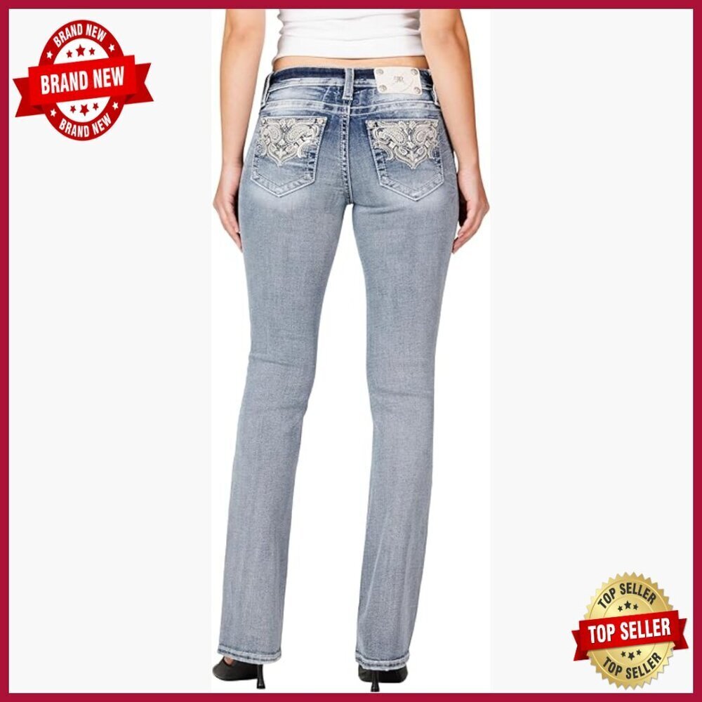 Mid-Rise Straight Leg Jeans with Embroidered Owl Design, Stretch Denim